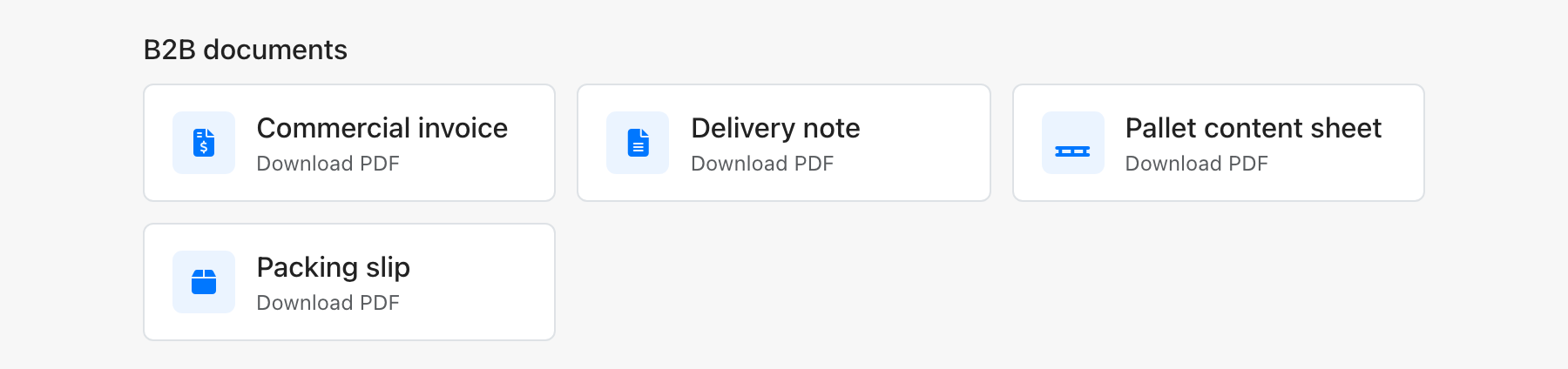 B2B documents dropdown