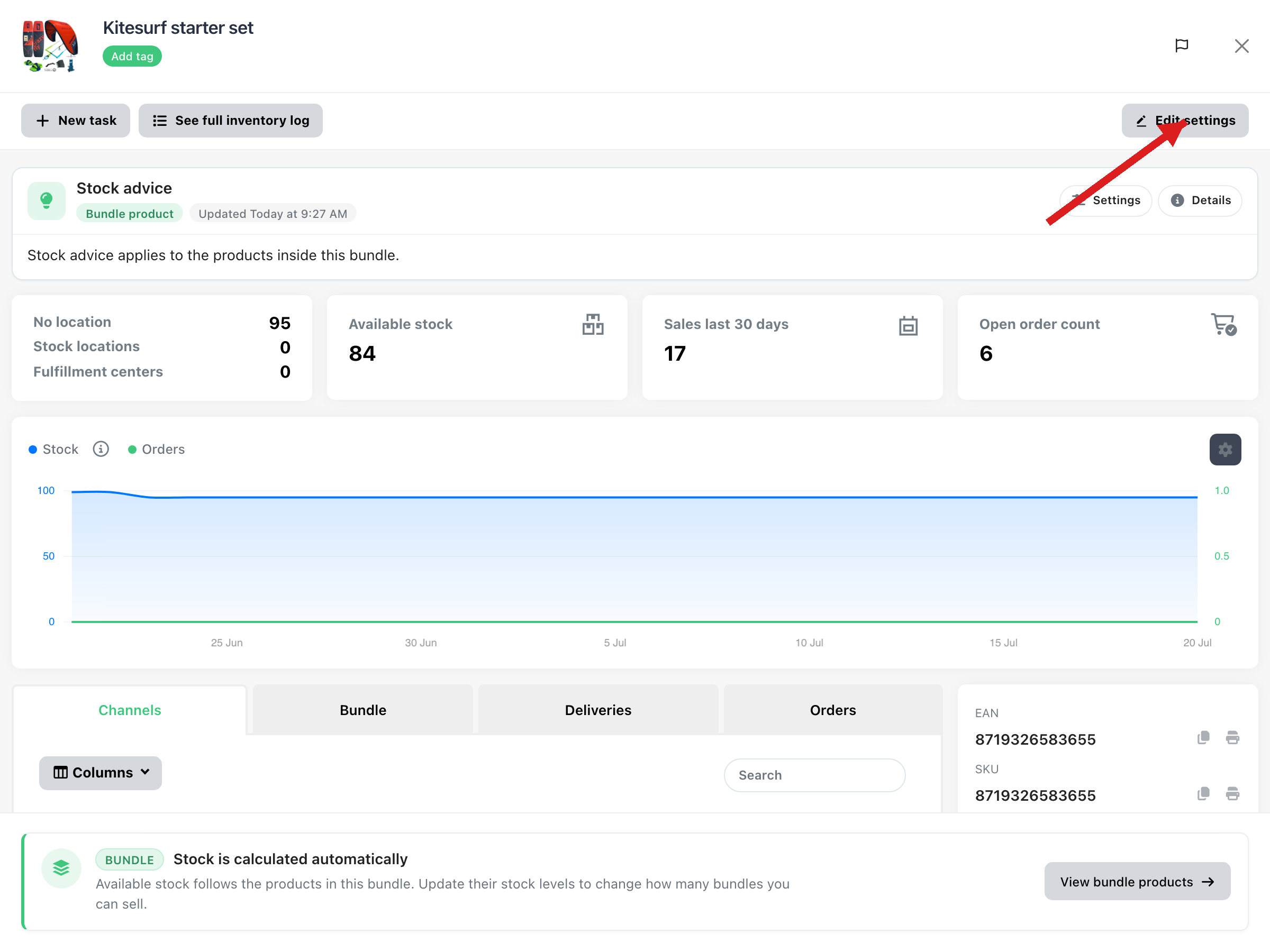 Click Edit settings on the product