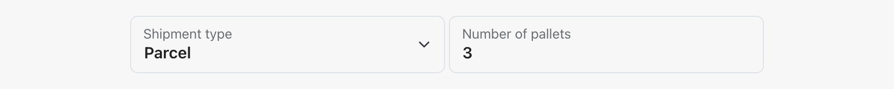 Shipment type dropdown — Parcel / Pallet / Freight