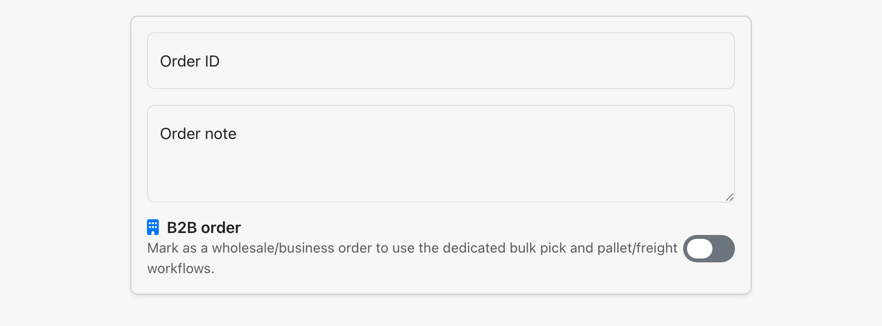B2B order toggle on the New order screen