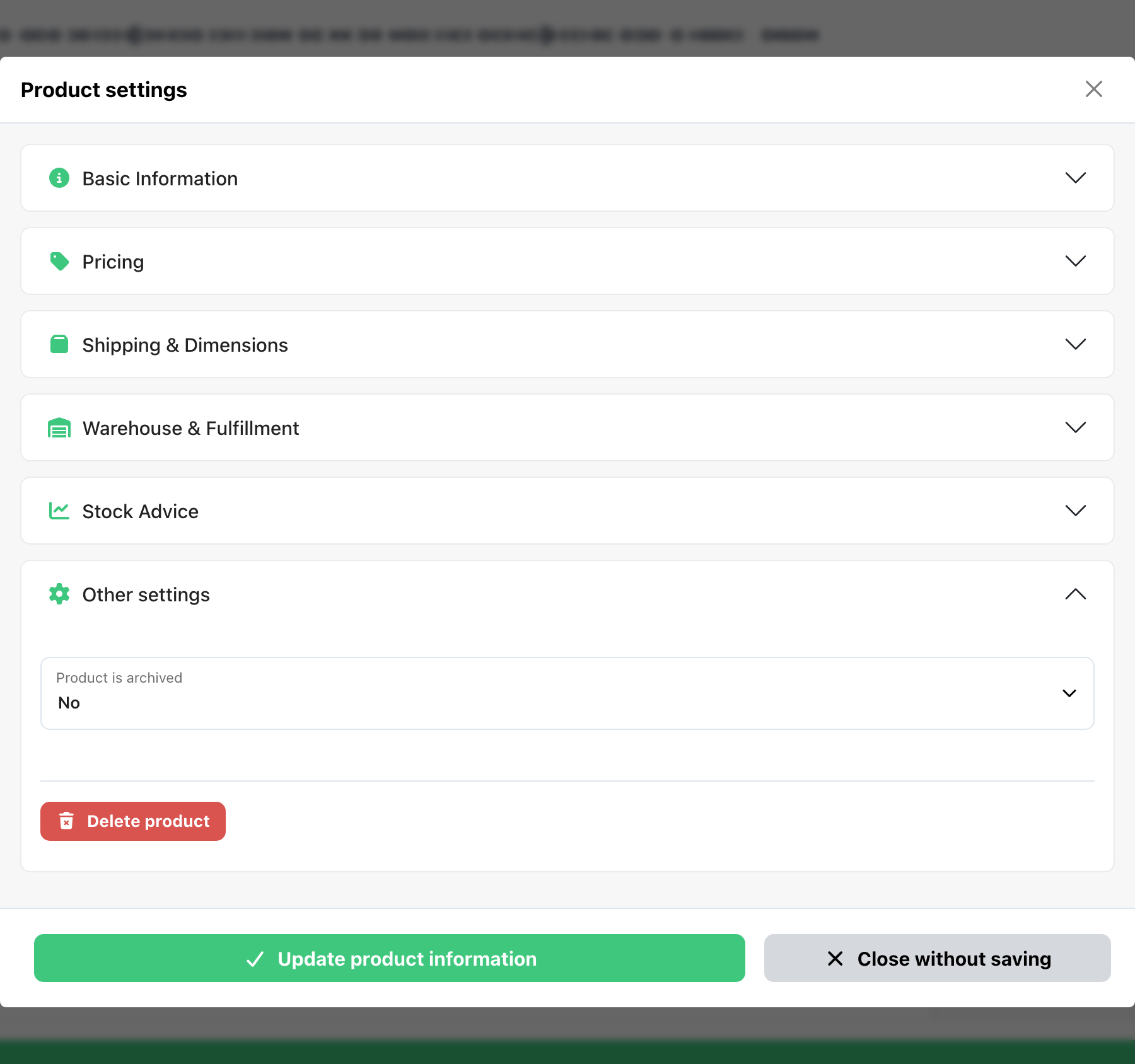 Advanced settings section