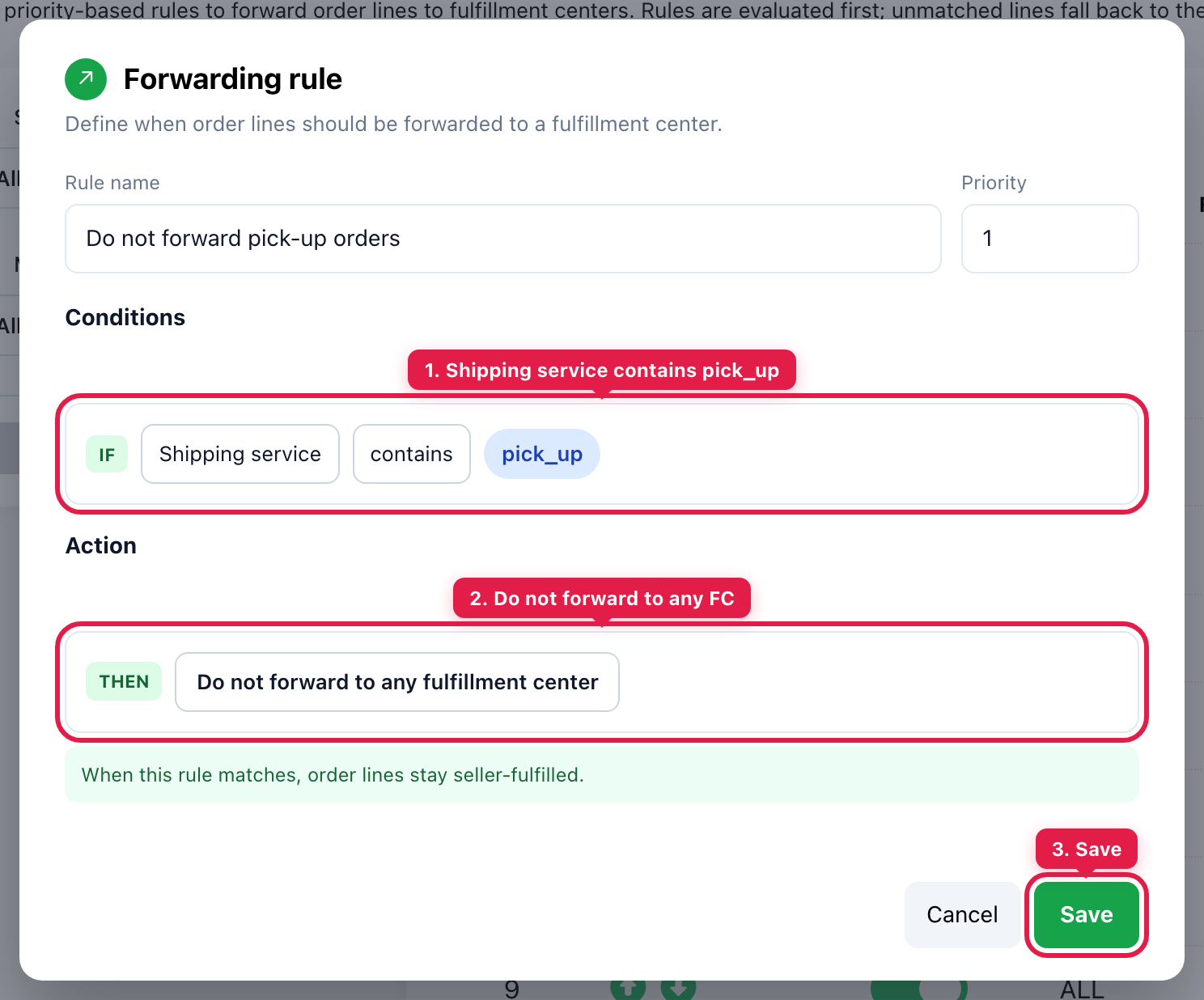 Do not forward pick-up orders