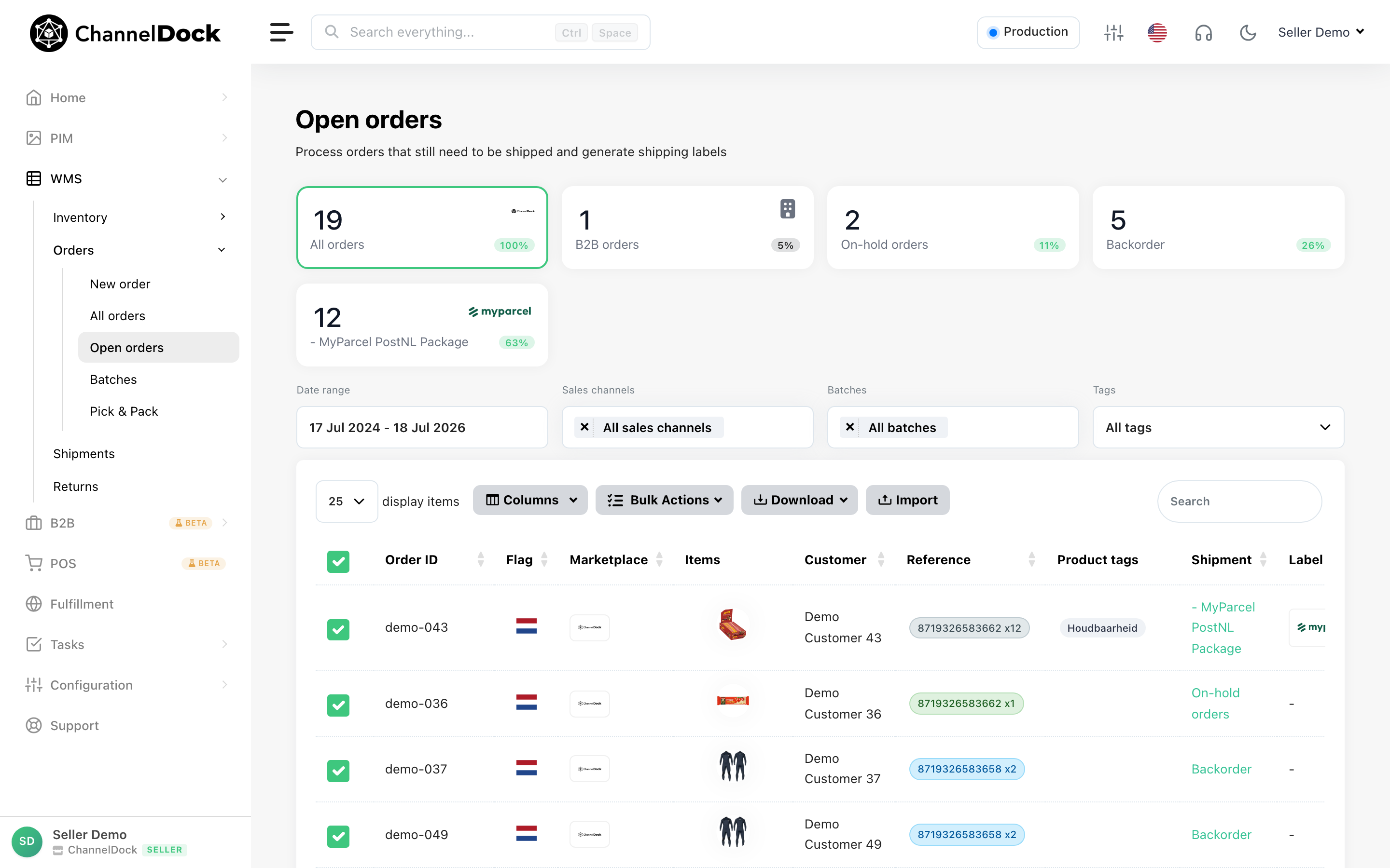 Open orders page