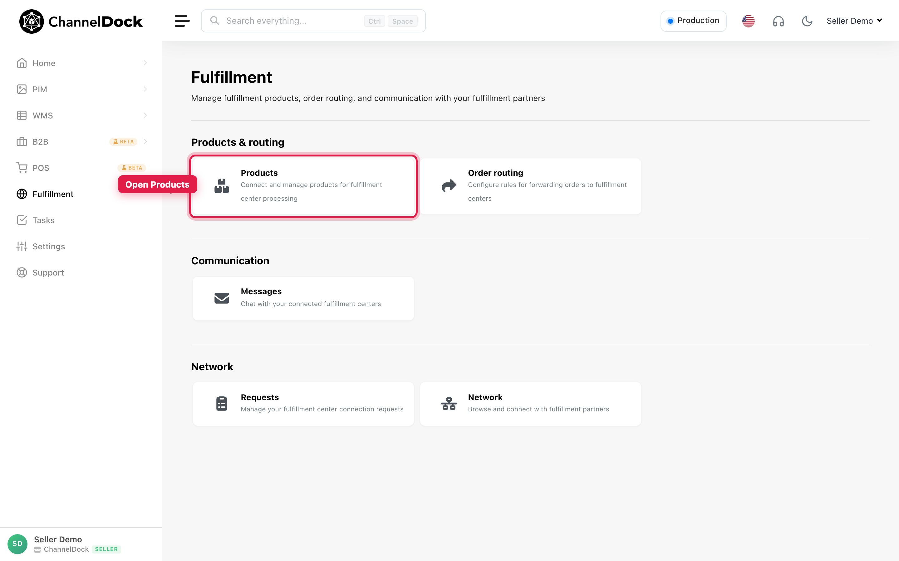 Open Products from the Fulfillment hub
