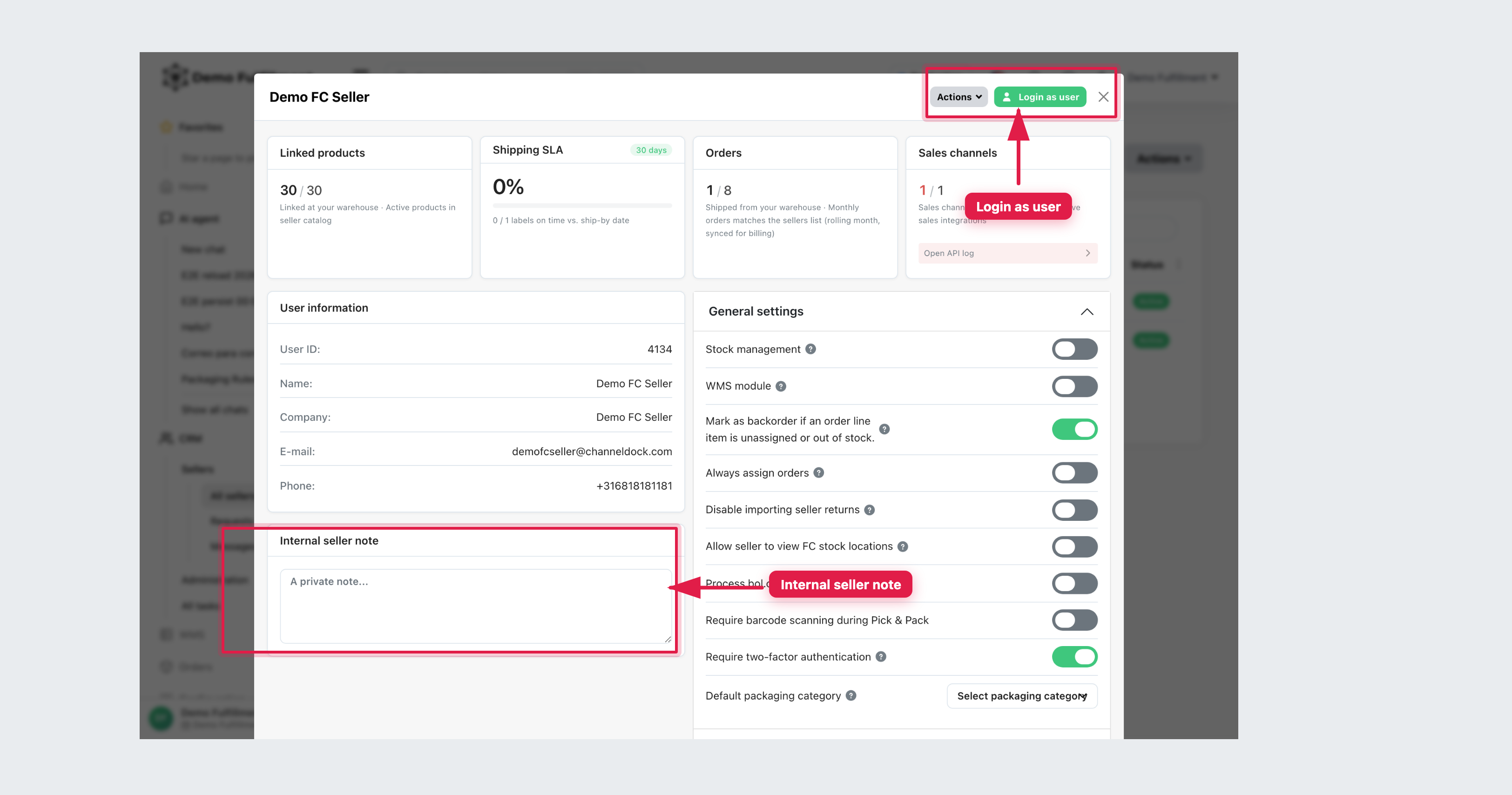 Seller profile with Login as user