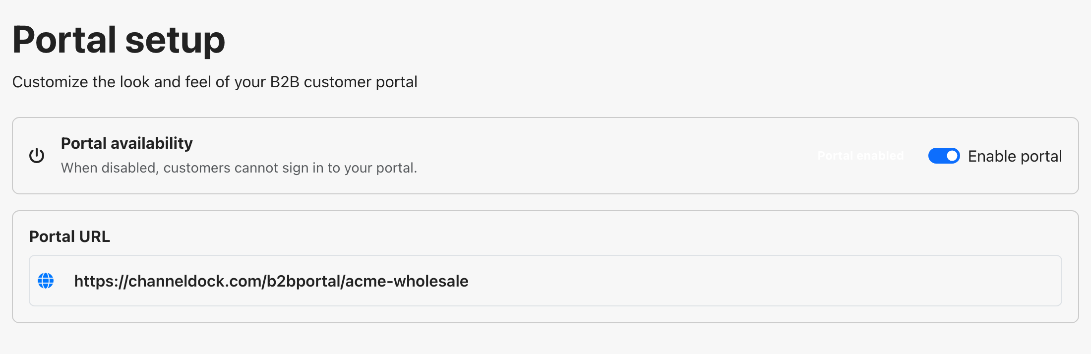 B2B Portal settings page